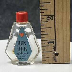 Ben Hur Jergens Mini Glass Perfume Bottle Vintage 1904 Blue Red Vanity Decor